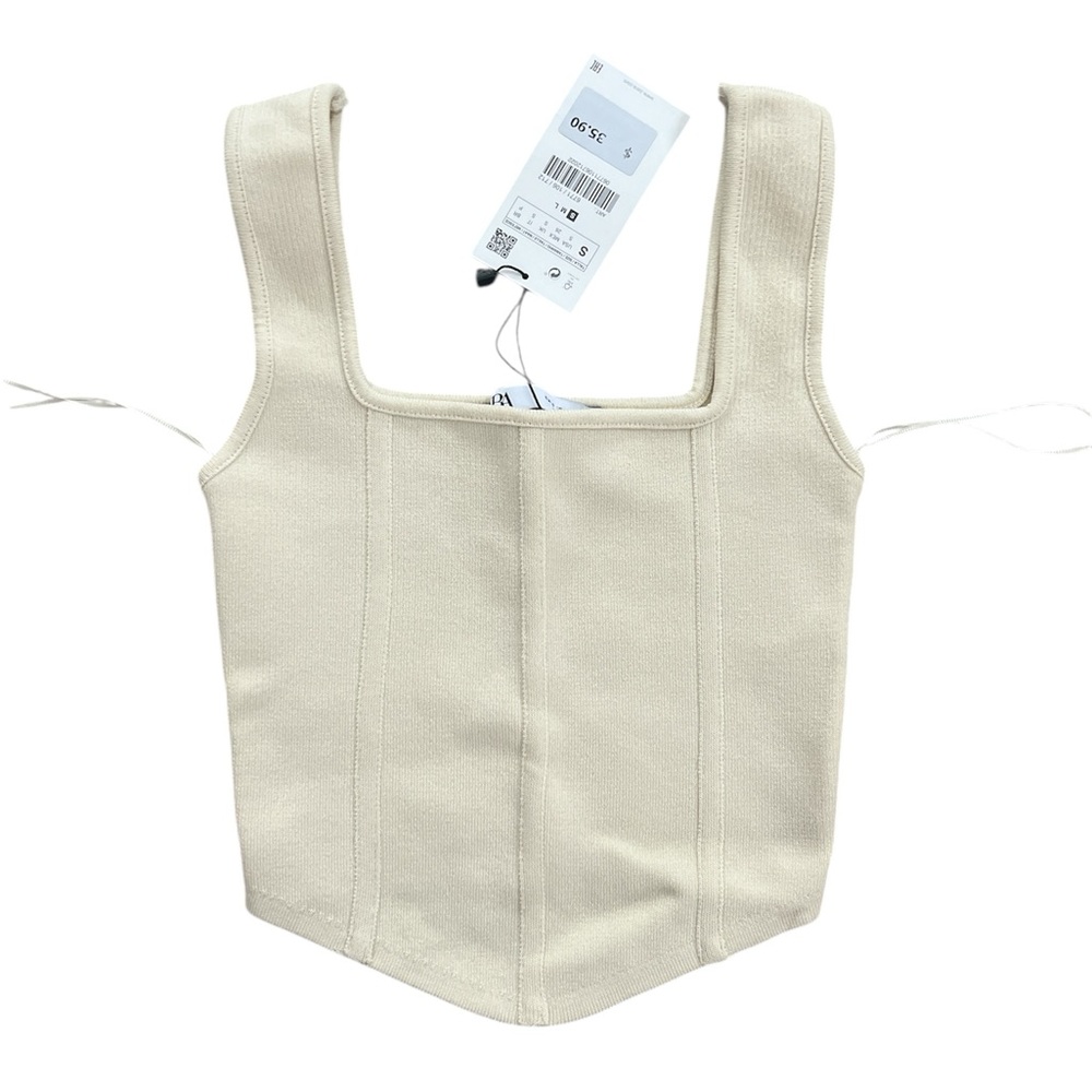 Zara Cream Square Neck Cropped Tank Top